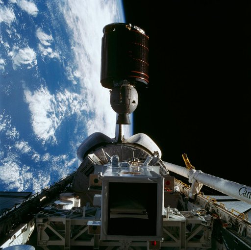 Mexico's Morelos satellite deploying from Discovery's payload bay