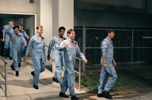 STS 51-G crewmembers depart KSC's operations and checkout building