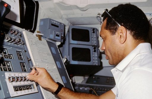 STS-61C crew activities on the flight deck