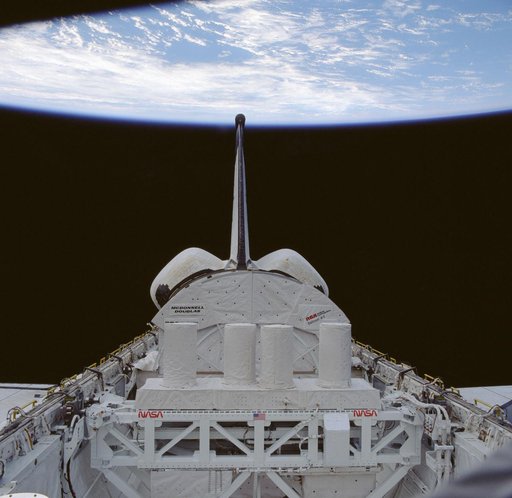View of the Shuttle Columbia's payload bay and payloads in orbit