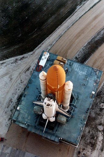STS-82 Discovery moves toward Launch Pad 39A