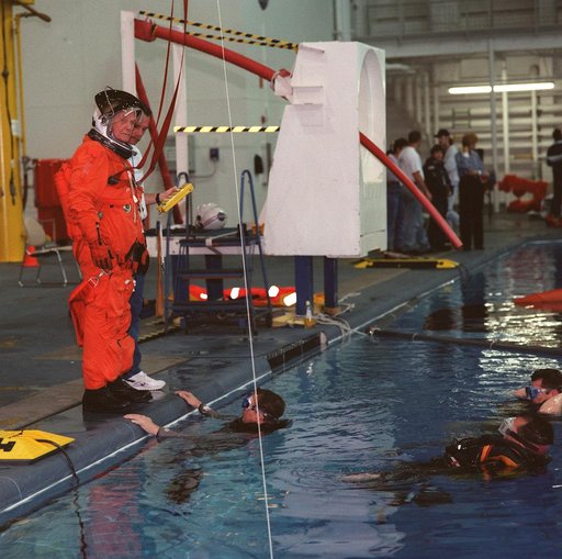 Senator John Glenn during water survival training at the NBL