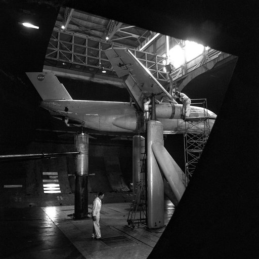 Swept Augmentor Wing Model Installed in the Ames 40X80 Foot Wind Tunnel.