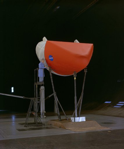 M-1-L Inflatable Recovery able Lifting Body Model in Ames 40x80 foot Wind Tunnel.