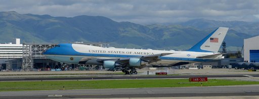 U.S. President Joe Biden Arrives Aboard Air Force One at Moffett Federal Airfield