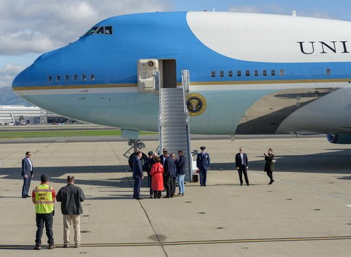 U.S. President Joe Biden Arrives Aboard Air Force One at Moffett Federal Airfield