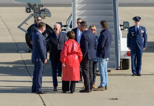 U.S. President Joe Biden Arrives Aboard Air Force One at Moffett Federal Airfield