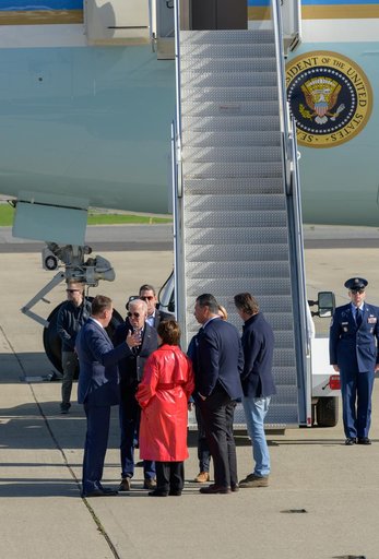 U.S. President Joe Biden Arrives Aboard Air Force One at Moffett Federal Airfield