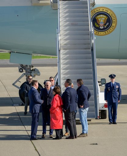 U.S. President Joe Biden Arrives Aboard Air Force One at Moffett Federal Airfield