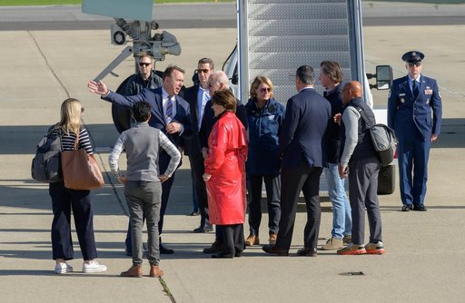 U.S. President Joe Biden Arrives Aboard Air Force One at Moffett Federal Airfield
