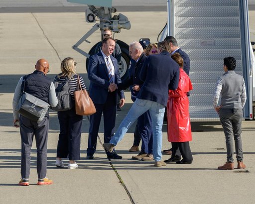 U.S. President Joe Biden Arrives Aboard Air Force One at Moffett Federal Airfield