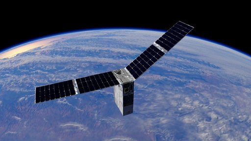 One of Starling’s CubeSats in orbit around the Earth (illustra