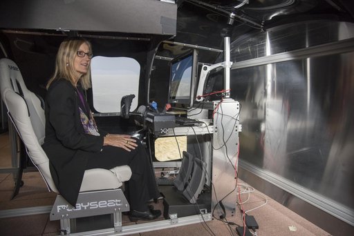 NASA Acting Deputy Chief Technologist Vicki Crisp in a Flight Simulator at NASA's Armstrong Flight Research Center
