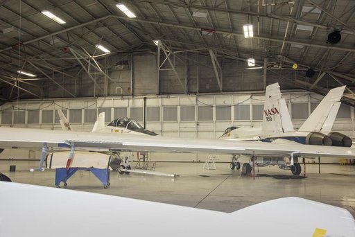 NASA F/A-18 Aircraft Sit in Hangar