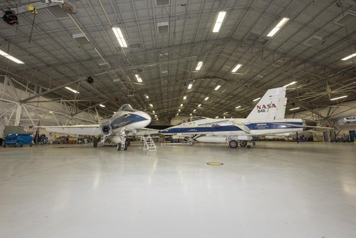 NASA F/A-18 Aircraft Sit in Hangar