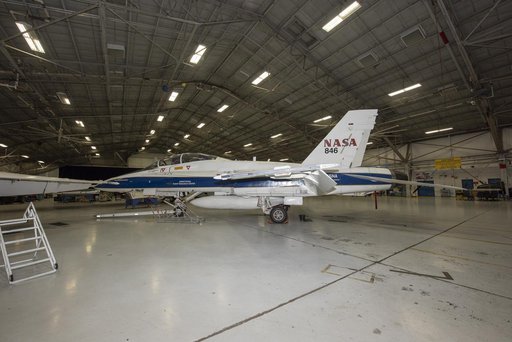 NASA F/A-18 Aircraft Sit in Hangar