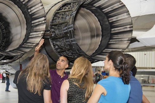 Astronauts Look in F-15 Nozzle at Armstrong Flight Research Center