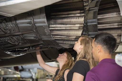 Astronauts Look in F-15 Nozzle at Armstrong Flight Research Center
