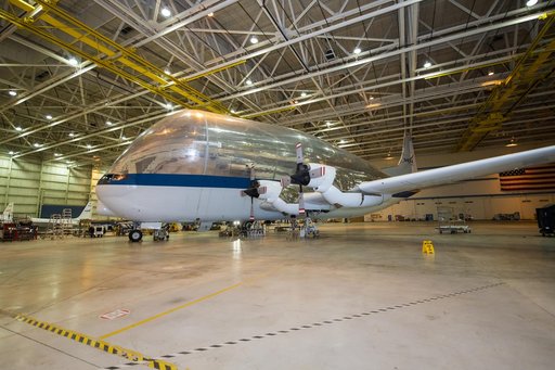 NASA's Super Guppy in the hangar at Armstrong Building 703