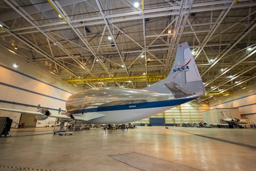 NASA’s Super Guppy in the hangar at Armstrong Building 703