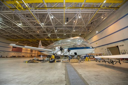 NASA's Super Guppy in the hangar at Armstrong Building 703