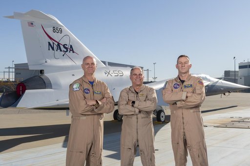 Test Pilots Pose with X-59 Research Aircraft