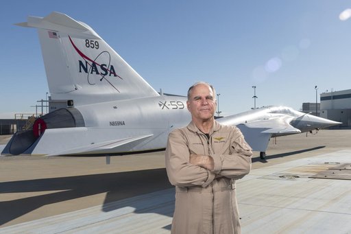 Test Pilot Dan Canin Poses with X-59 Research Aircraft
