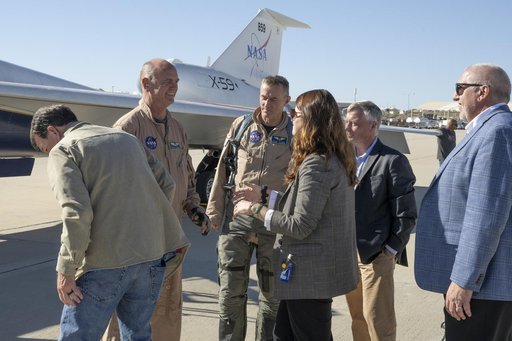NASA Leadership Gather Around X-59 After First Flight
