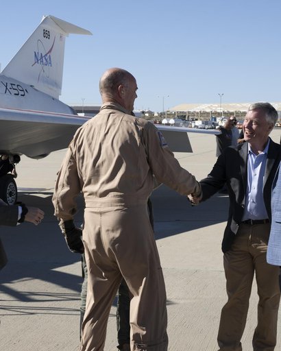 NASA Leadership Gather Around X-59 After First Flight