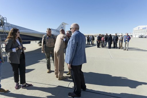 NASA Leadership Gather Around X-59 After First Flight