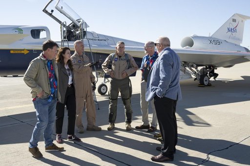 NASA Leadership Gather Around X-59 After First Flight