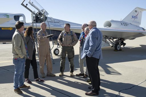NASA Leadership Gather Around X-59 After First Flight