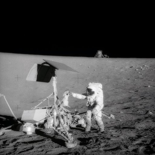 View of two U.S. spacecraft on the surface of the moon