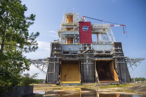 SLS Core Stage Installed (Flame Trench View)