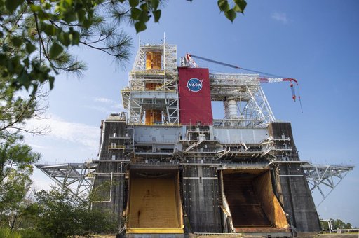 SLS Core Stage Installed (Flame Trench View)