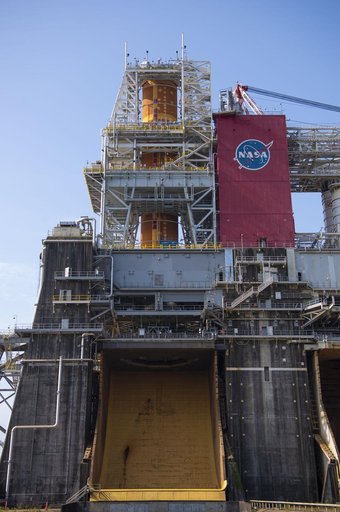 SLS Core Stage Installed (Flame Trench View)