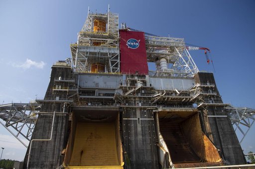 SLS Core Stage Installed (Flame Trench View)