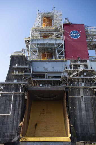 SLS Core Stage Installed (Flame Trench View)