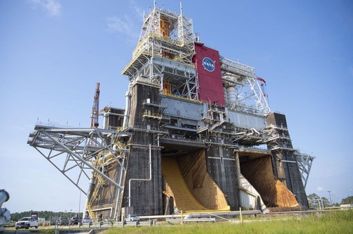 SLS Core Stage Installed (Flame Trench View)