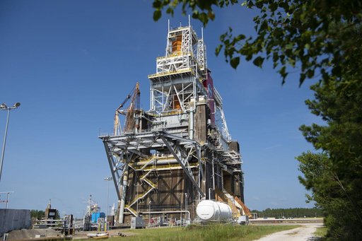 SLS Core Stage Installed (Flame Trench View)