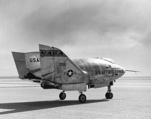 X-24A Lifting Body on Lakebed with Control Surfaces in Subsonic, Low-drag Configuration