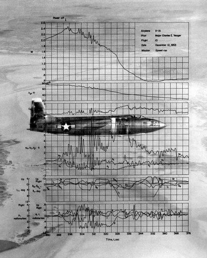 X-1A in flight with flight data superimposed