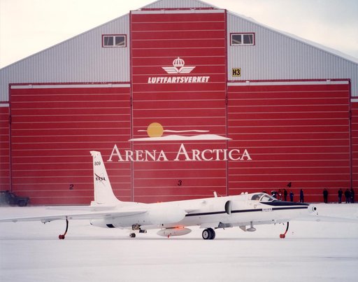 ER-2 #809 outside Arena Arctica hangar in Kiruna, Sweden prior to the SAGE III Ozone Loss and Validation Experiment (SOLVE)