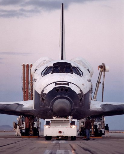 Space Shuttle Atlantis/STS-98 shortly before being towed to NASA's Dryden Flight Research Center