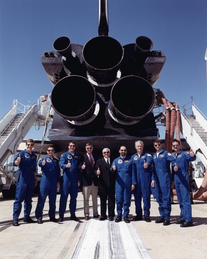 A happy "thumbs up" from the crew of the Space Shuttle Endeavour and NASA Dryden Flight Research Center officials heralded the successful completion of mission STS-100