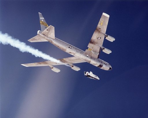 X-38 flies free from NASA's B-52 mothership, July 10, 2001