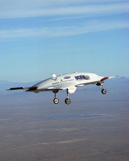 The second X-45A Unmanned Combat Air Vehicle (UCAV) technology demonstrator aircraft during its maiden flight. The flight marks another milestone for the UCAV program, and verified the aircraft's flight control software