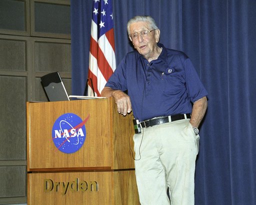 Scott Crossfield speaking at the Centennial of Flight Colloquium held at the NASA Dryden Flight Research Center in October, 2003.