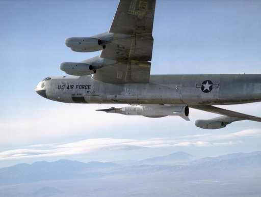 NASA's B-52 mother ship carries the X-43A and its booster rocket on a captive carry flight Jan. 26, 2004