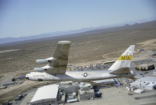 NASA's B-52B aircraft over the Dryden Flight Research Center after the successful launch of the second X-43A hypersonic research vehicle